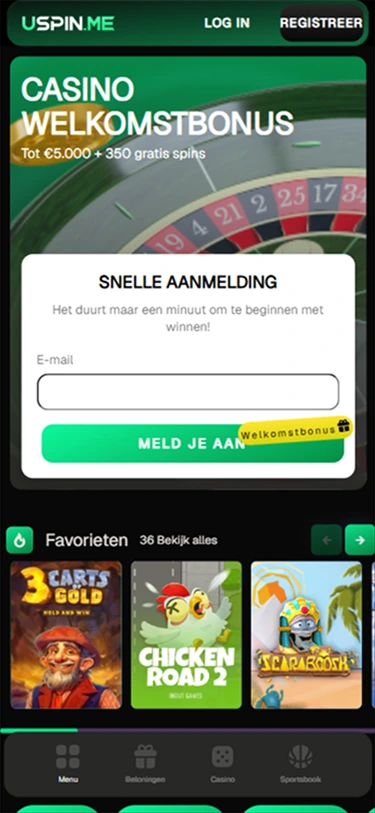 Uspin.me casino welcome bonus banner with roulette wheel and online slots.
