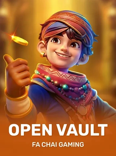 Open Vault Fa Chai Gaming slot game featuring a smiling boy tossing a gold coin.