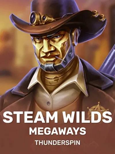 Steam Wilds Megaways slot game by ThunderSpin. Steampunk cowboy robot sheriff.